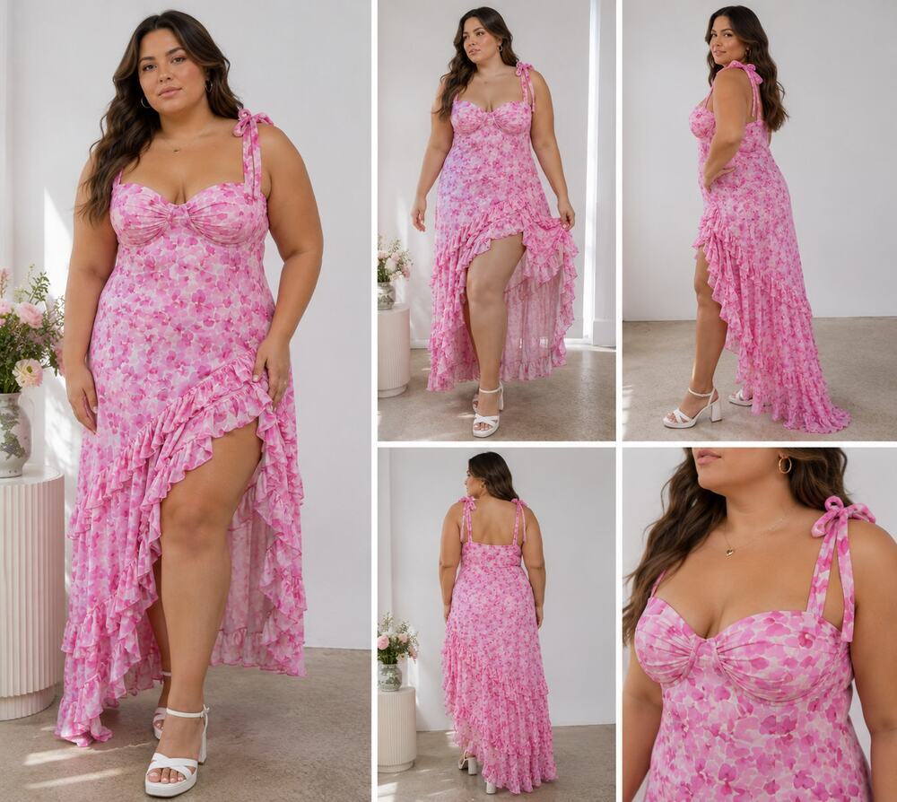 Sugar Thrillz Pink Floral Asymmetrical Ruffle Tie Strap Dress XXL Fairycore